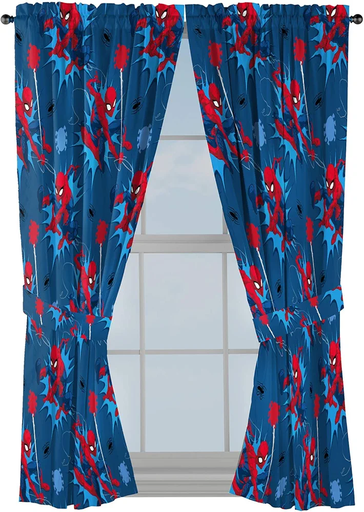 Jay Franco Marvel Spiderman Spidey Daze 63" Inch Drapes - Beautiful Room Décor & Easy Set Up, Bedding - Curtains Include 2 Tiebacks, 4 Piece Set (Official Marvel Product)