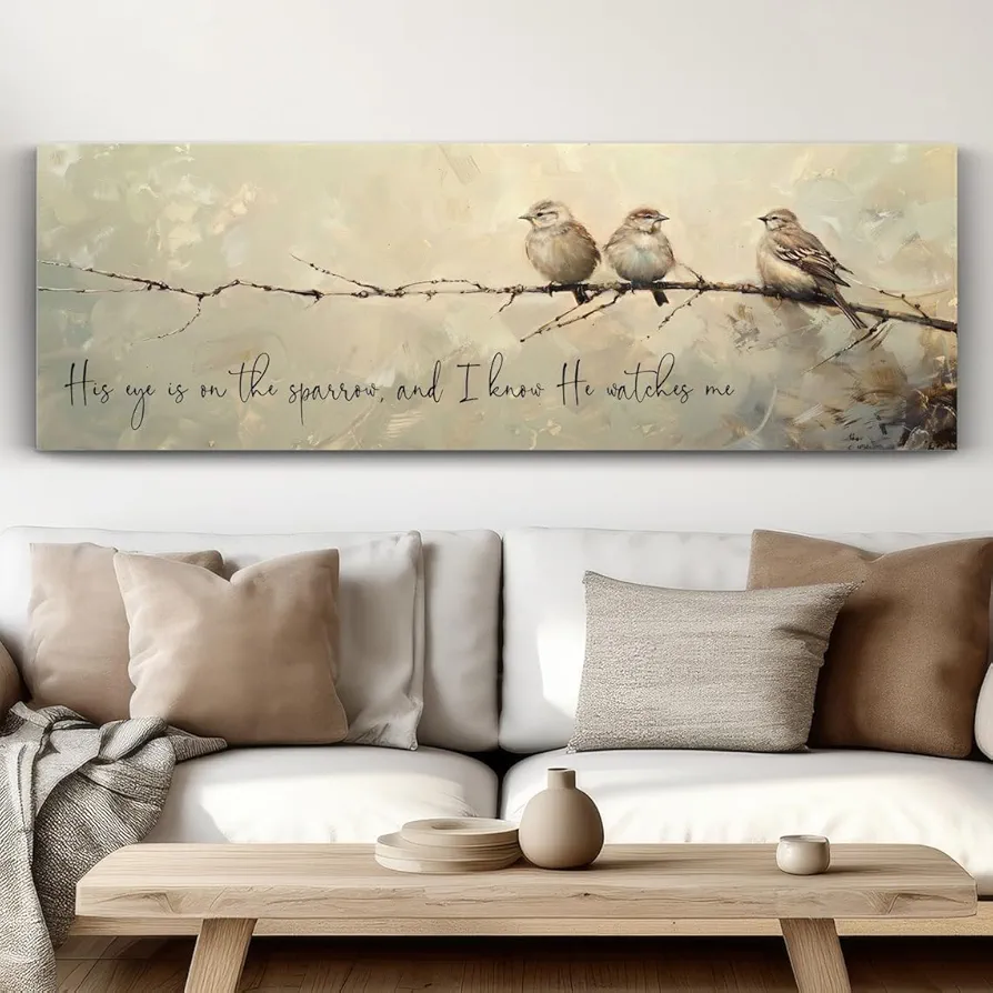 DOLUDO Christian Wall Art Print His Eye Is On The Sparrow Poster Painting Birds Canvas Artwork for Living Room Bedroom Decor Unframed