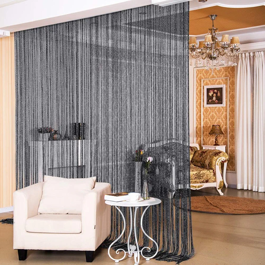 Decorative Door String Curtains Wall Panel Tassels Blinds Room Divider for Wedding Party Restaurant Home (Black, 39.4" x78.7")