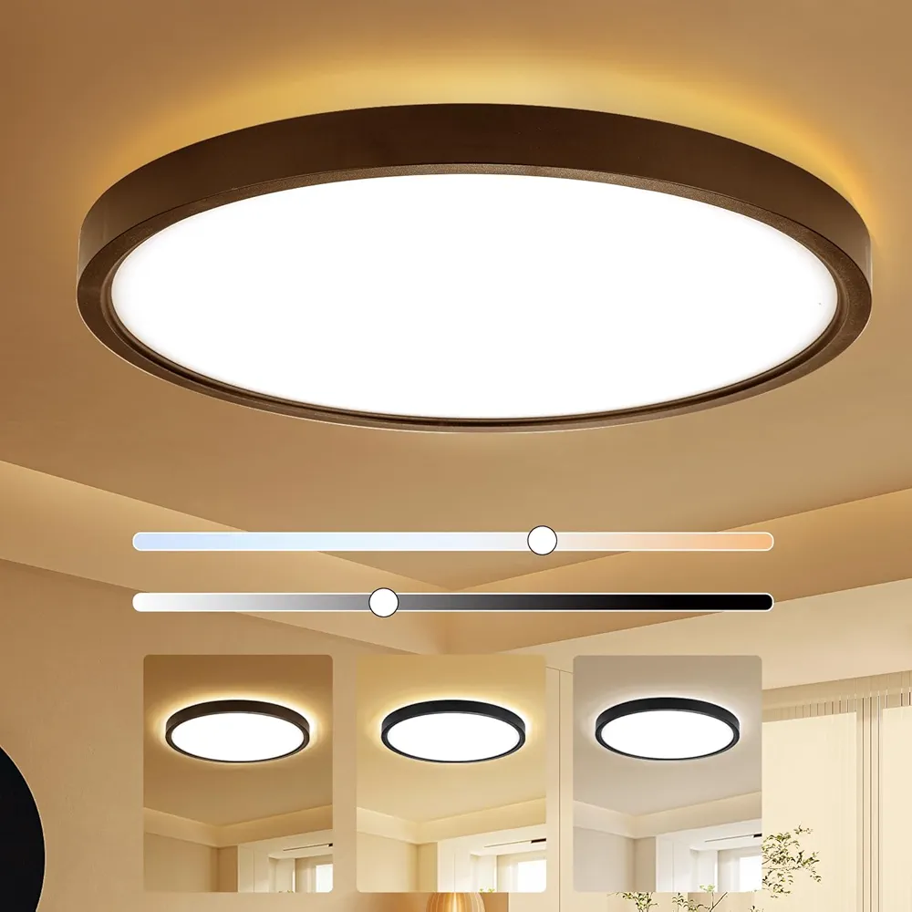 TALOYA 18.2 Inch LED Ceiling Light Fixture,3000K/4000K/6500K Selectable with Back Light, 36W Black Dimmable LED Flush Mount Ceiling Light for Hotel, Bedroom, Living Room,Office, Memory Function