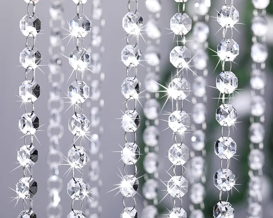 Top Plaza 16ft Clear Crystal Acrylic Prism Beads Strands for Chandelier Garland Gem Octagon Bead Chains Hanging Decorations Centerpiece Party Wedding Dining Room Christmas Tree -5 Strings Pack