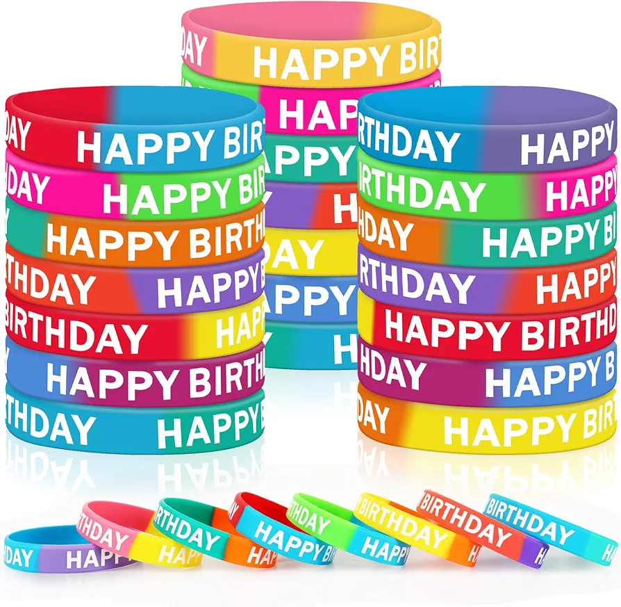 JUNEBRUSHS 42pcs Happy Birthday Silicone Bracelets Colored Rubber Wristbands Accessories for Students Teachers Classroom Reward Gifts Birthday Treat Decorations Party Favors Supplies(21 Designs)