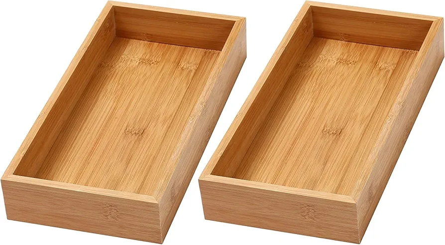 YBM Home Bamboo Drawer Organizer Storage Box for Kitchen Drawer, Junk Drawer, Office, Bedroom, Children Room, Craft, Sewing, and Bathroom, 2 Pack 6x12x2 inch