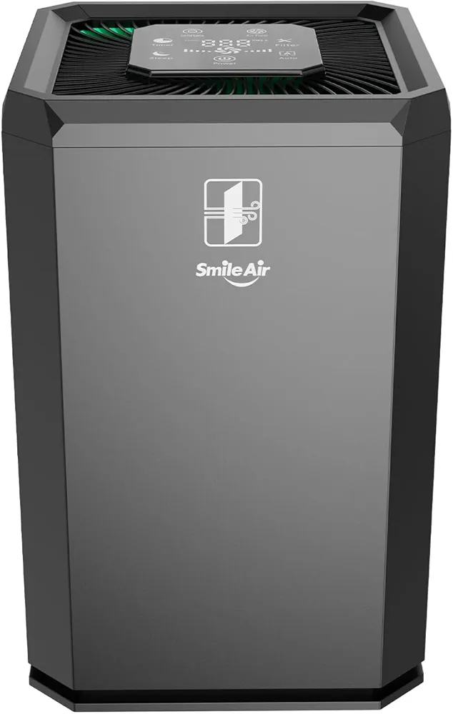 SmileAir Air Purifiers for Home Large Room, HEPA Air Purifier for Bedroom to Filter Smoke Pet Dander Dust Odors, Smart Air Cleaner with Auto Mode/Timer/Child Lock/Filter Replacing Reminder, Black