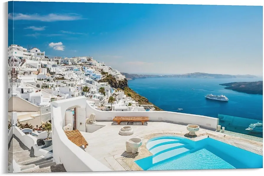 World Landscape Pictures Wall Decor Art - Santorini, Greece Photo Cool Wall Decor Art Print Poster - Canvas Painting Posters And Prints Wall Art Pictures for Living Room Bedroom Decor 24x36inch(60x90