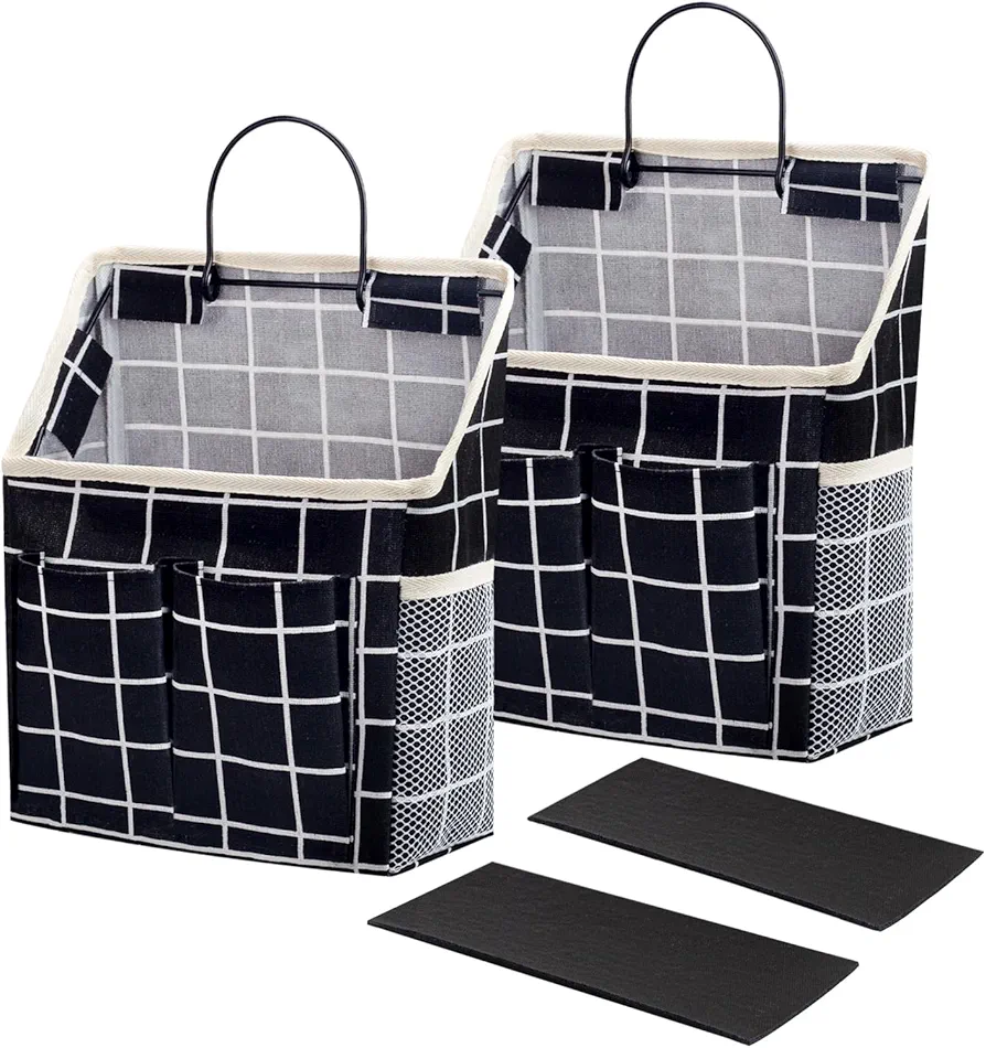 2 Pack Black Grid Wall Hanging Storage Wall Hanging Organizer Basket with Pockets Wall Storage for Preppy Room Decor Bathroom Bedroom Kitchen Dorm Room Essentials Rv Storage and Organization