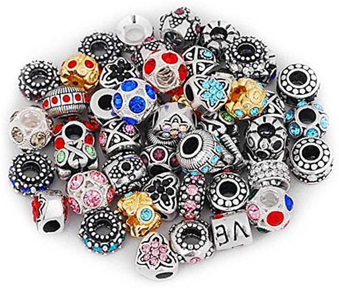 10 Assorted Rhinestone Charm Beads. Fits All Major Charm Bracelets.