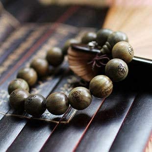 TonyJameJPStore Fashion Natural Green sandalwood 15mm Big Beads Carved Buddha Bracelet Men / Women GiftTibet Jewelery Religion Charm