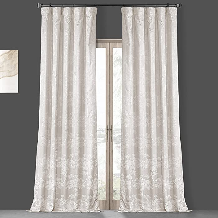 HPD HALF PRICE DRAPES JQCH-RA197601-108 Sequoia Faux Silk Jacquard Curtain (1 Panel), 50 X 108, Sequoia Cream