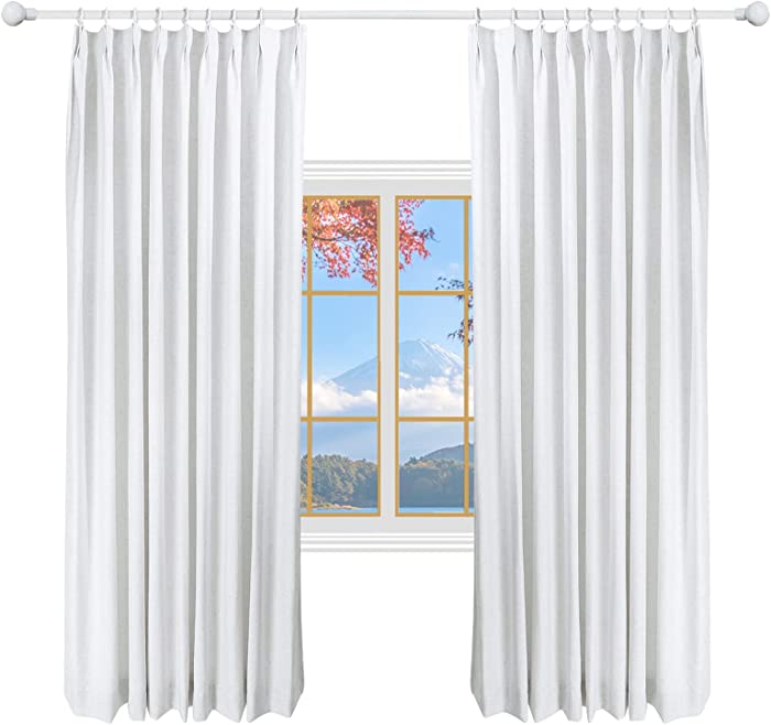 DotheDrape 52 W x 90 L inch Pinch Pleat Darkening Drapes Faux Linen Curtains with Lining Drapery Panel for Living Room Bedroom Meetingroom Club Theater Patio Door (1 Panel),White