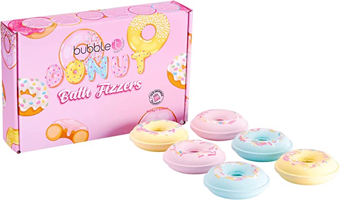 Bubble T Cosmetics Donut Shaped Bubble Bath Bomb Fizzer Gift Set, 6 Piece Collection Packed with Sweet & Fruity Scemts - 6 x 58g