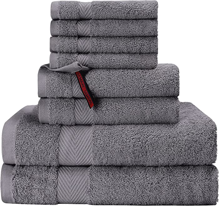 SEMAXE Grey Bath Towels Set , 2 Large Bath Towels , 2 Hand Towels , 4 Washcloths , 100% Cotton Towel for Bathroom , Soft Fluffy and Absorbent Bathroom Towel , 8 Piece Towel Set