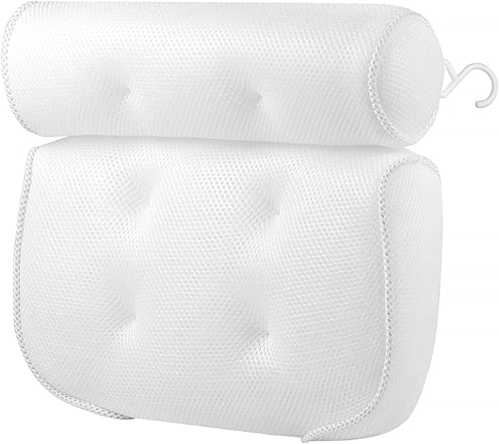 FJZFXKZL Bath Pillow, Spa Non-Slip Bath Pillow 3D mesh Bathtub Pillow Head Rest Pillow with Suction Cups Neck Back Support Rest Pillow Pillow Bath Decor (Farbe : White)