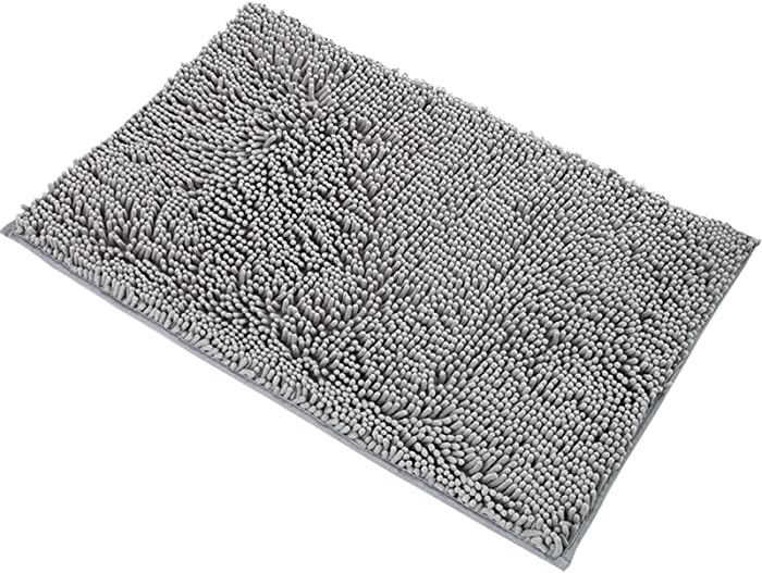 Bathroom Rug, Luxury Bath Mat, 24X36 Inch,Chenille Bath Mat,Extra Soft and Absorbent Bath Rugs, Quick-Dry Shaggy Shower Carpet Rug for Bathroom, Tub, and Shower, Light Grey