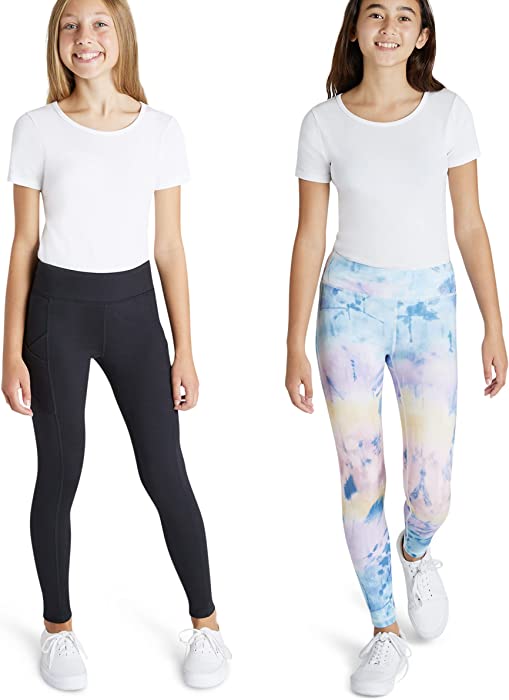 Eddie Bauer Kids Girls’ Leggings, Yoga Pants with Adjustable Waistband and Pockets - Activewear - 2-Pack