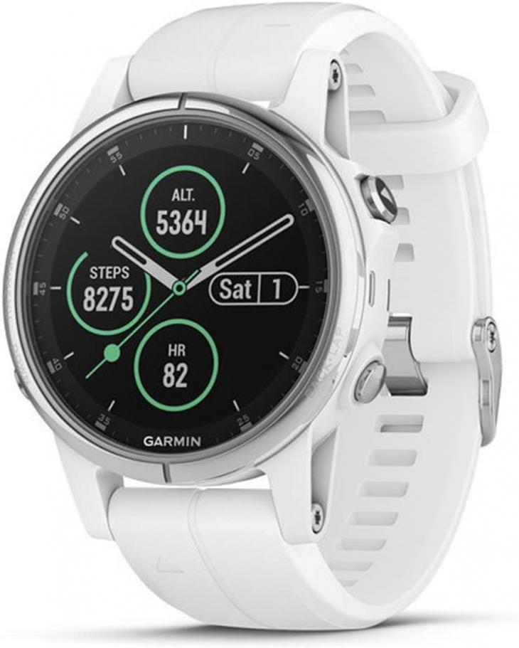 Garmin fenix 5S Plus, Smaller-Sized Multisport GPS Smartwatch, Features Color Topo Maps, Heart Rate Monitoring, Music and Contactless Payment, White/Silver