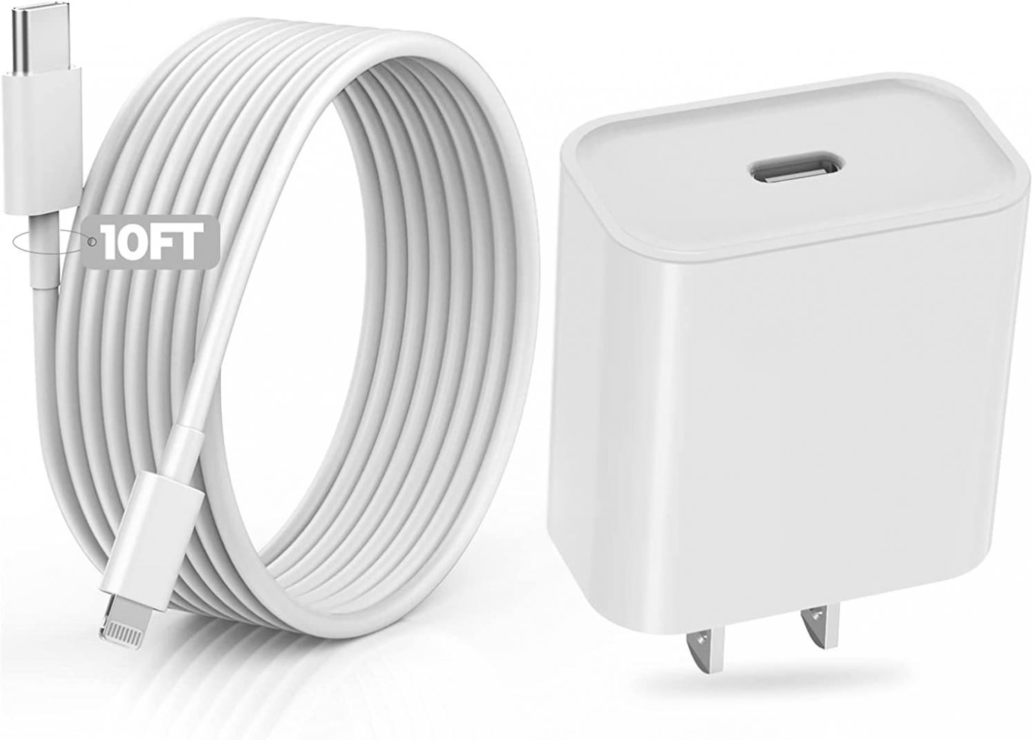 Fast 14 13 12 iPhone Charger, 10FT Extra Long Super Quick Apple Charger[Apple MFi Certified] 20W PD USB C Wall Charger with 10Foot Lightning Cable Fast Charging for iPhone 14 13 12 11 XS XR X SE iPad