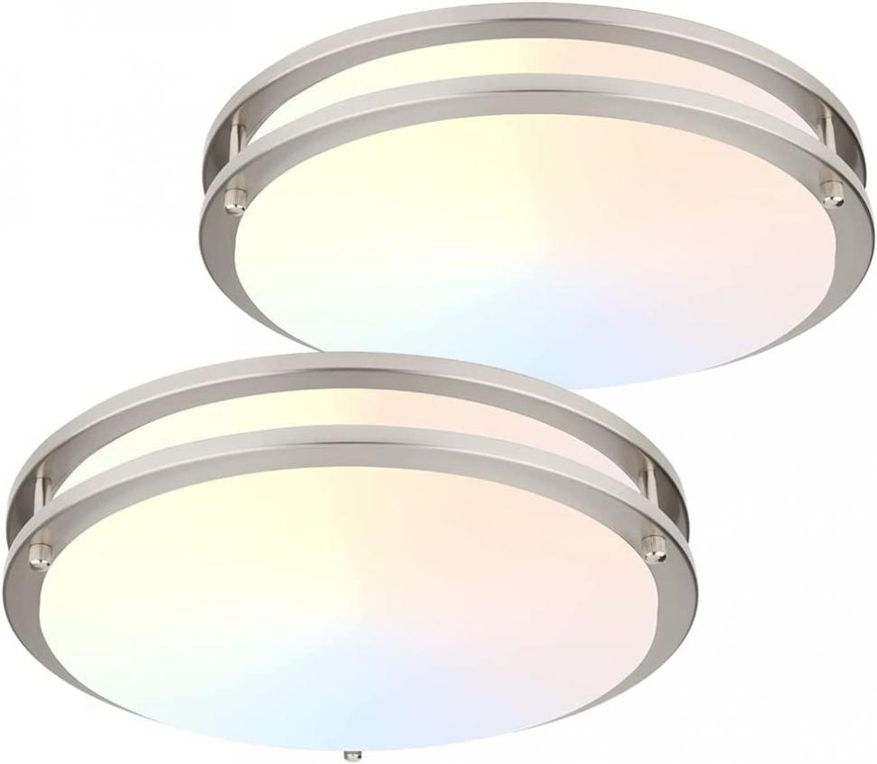 DAKASON 2Pack LED Flush Mount Ceiling Light Fixture 13” 20W, On/Off Switch to Select 3000K/4000K/5000K, Dimmable Ceiling Lamp for Kitchen, Hallway, Stairwell, Brushed Nickel