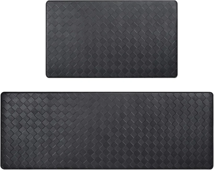 CRUGLA 2 Piece Black Kitchen Rugs Cushioned Anti Fatigue Mat, Thick Comfort Kitchen Mats for Floor, Waterproof Standing Mats for Bathroom, Bedroom, Living Room, Laundry (47x17 in+29x17 in)