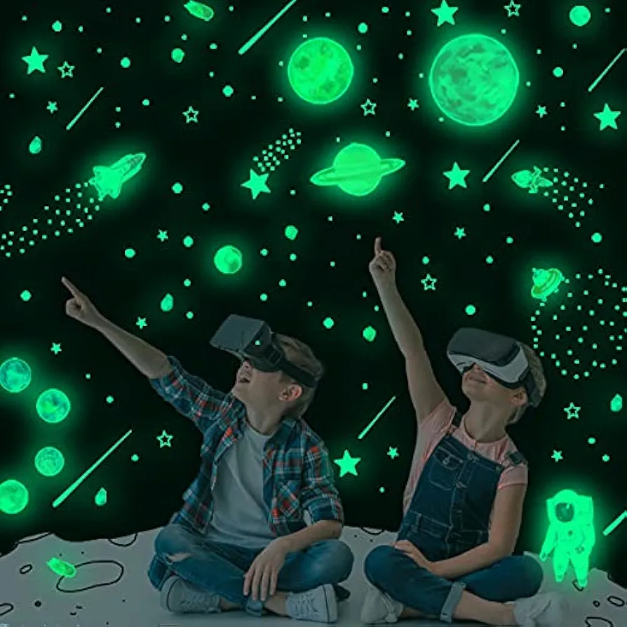 Glow in The Dark Stars for Ceiling Decor,849 Pcs Glowing Stickers for Ceiling Planets, Luminous Stars and Dots Wall Decals Kids Living Room,Rocket Astronaut Decorations for Boys Girls