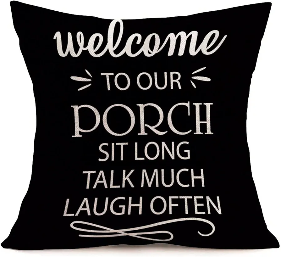 Welcome to Our Porch Cushion Covers Motivational Gift Pillowslip Pillowcase Cushion Cover for Living Room Couch Bed Sofa Outdoor 24x24in