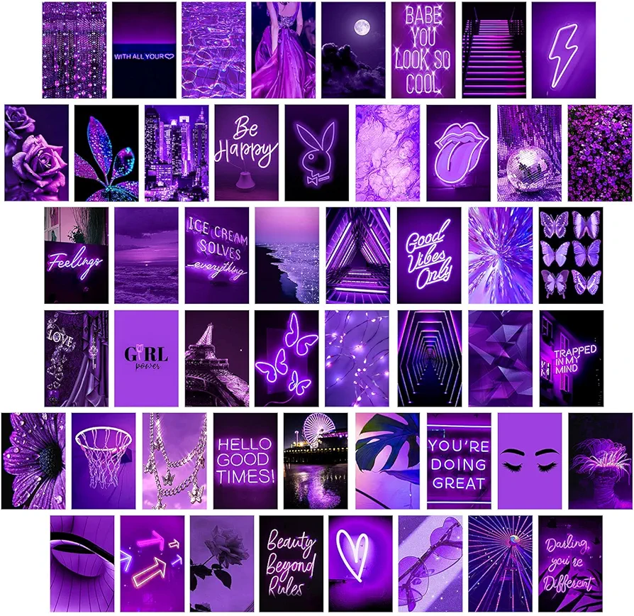 WOONKIT Purple Photo Wall Collage Kit Aesthetic Pictures, Wall Decor for Bedroom, Room Decor for Teen Girls, Trendy, 50PCS 4x6 INCH