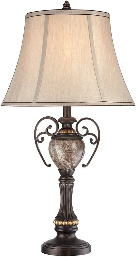 kathy ireland Belvedere Manor Traditional Table Lamp 30 1/2" Tall Oil Rubbed Bronze Scroll Arms Beige Linen Shade for Living Room Bedroom House Bedside Nightstand Home Office Entryway Family