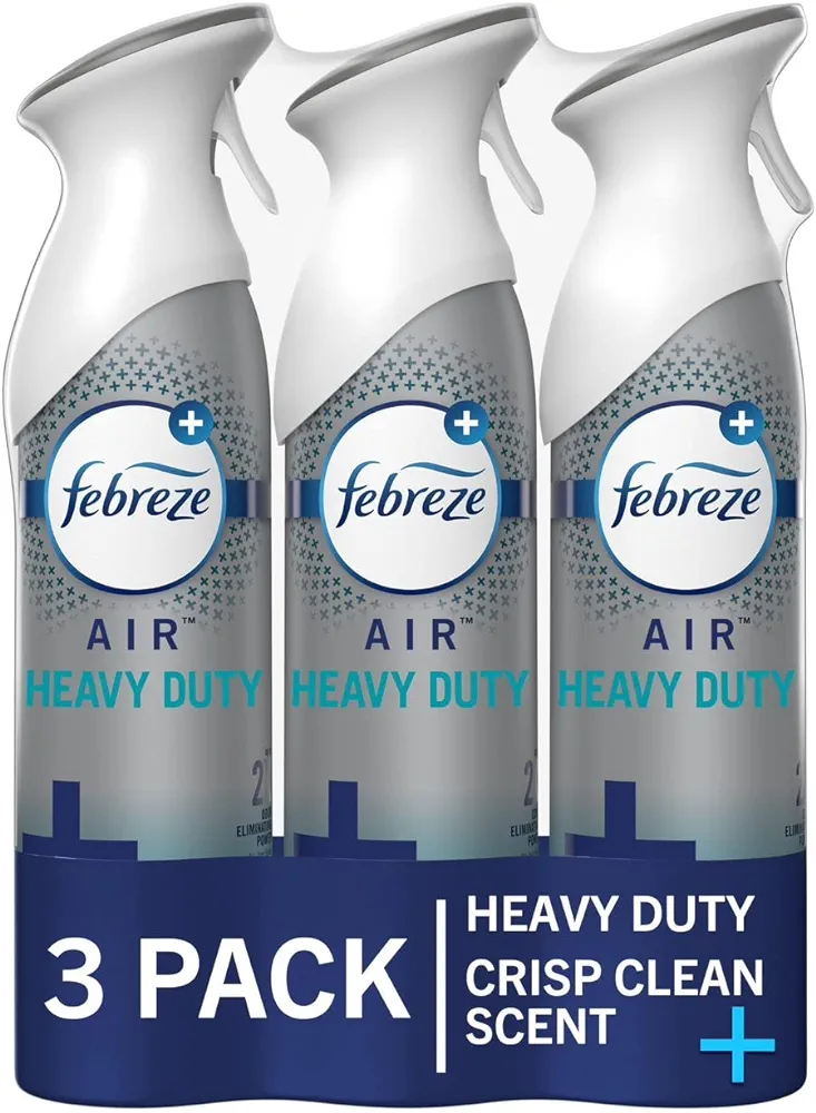 Febreze Odor-Fighting Air Freshener, Heavy Duty Crisp Clean, 8.8 fl oz, Pack of 3