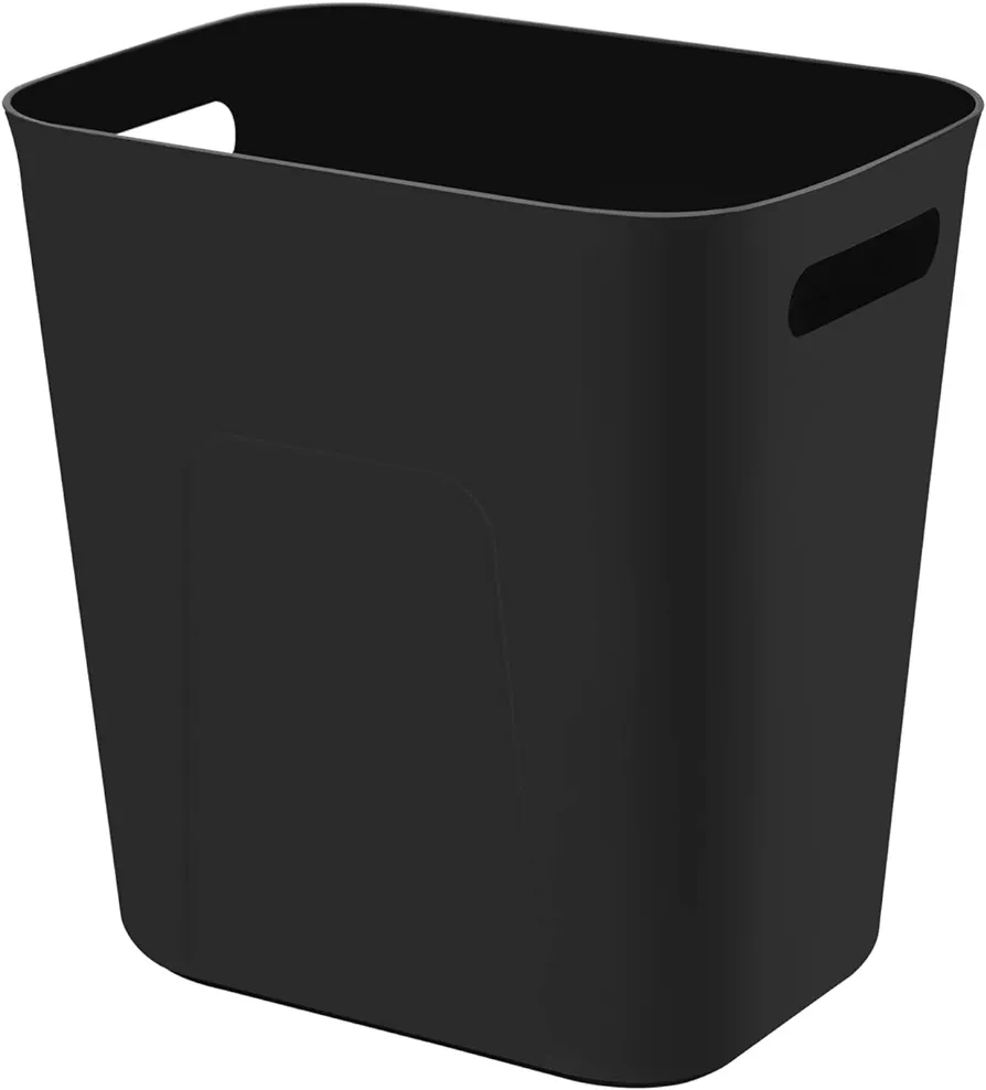 Plastic Small Trash Can Wastebasket, Garbage Container Basket for Bathrooms, Laundry Room, Kitchens, Offices, Kids Rooms, Dorms, 3.5 Gallon, Black