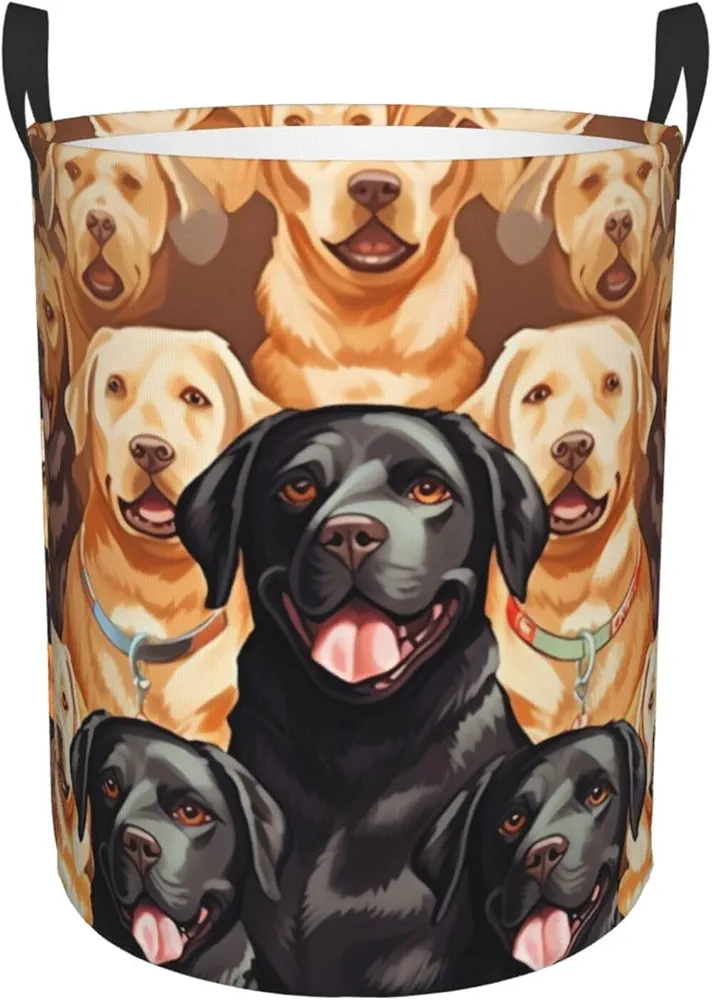 labrador retriever Dogs Print Laundry Basket Circular Laundry Hamper with Handles Waterproof Circular Hamper Dirty Clothes Basket Portable Storage Bin for Home Organizer Living Room Bathroom Car Small