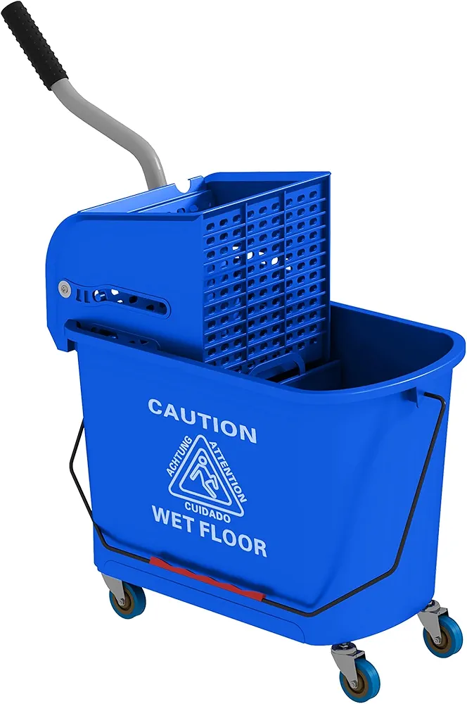 HOMCOM Mop Bucket with Wringer on Wheels for Floor Cleaning, 21 Quart, Separate Dirty and Clean Water, Blue