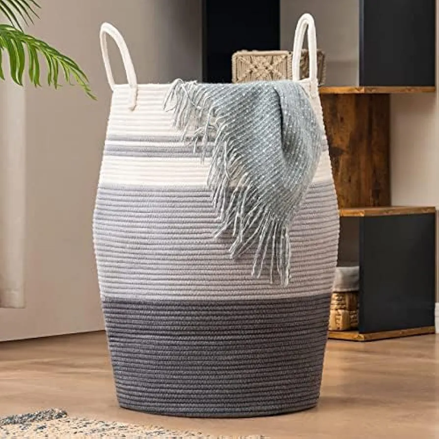 105L Extra Large Laundry Hamper Basket by Fiona's magic, Woven Tall Clothes Hamper for Storage Blanket, Toys and Dirty Cothes in Bedroom and Living Room Organizer, Grey