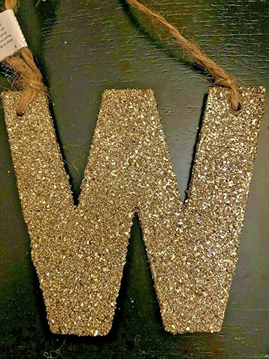 Alphabet Initial Letter - W - Silver Glitter Christmas Ornament - 1 Each Pottery Barn