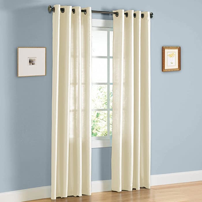 Empire Furniture USA Jenner Solid Faux Silk Grommet Window Curtain Panel New ARIVAL Sale (84" Standard, Beige)