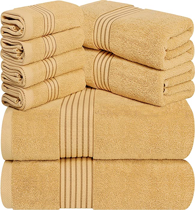 Utopia Towels - 600 GSM 8-Piece Premium Towel Set, 2 Bath Towels, 2 Hand Towels and 4 Washcloths -100% Ring Spun Cotton - Machine Washable, Super Soft and Highly Absorbent (Beige)