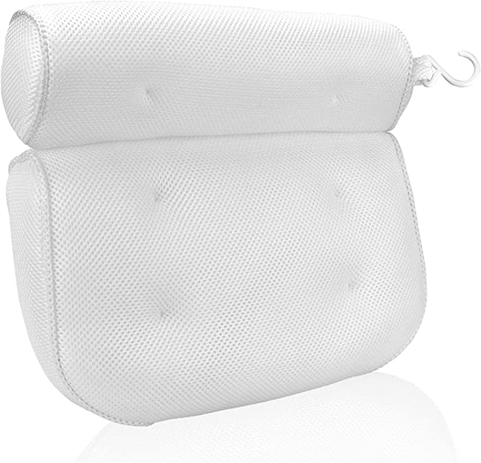 FJZFXKZL Bath Pillow, 3D Mesh Bathtub Head Rest Pillow Breathable Spa Bath Pillow with Suction Cups for Neck and Back Support Non-Slip Bathroom Accessories Bath Decor