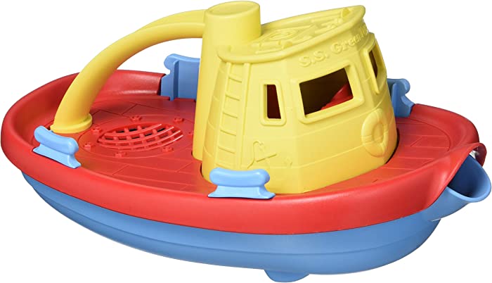 Green Toys Tugboat, Yellow/Red/Blue CB - Pretend Play, Motor Skills, Kids Bath Toy Floating Pouring Vehicle. No BPA, phthalates, PVC. Dishwasher Safe, Recycled Plastic, Made in USA.