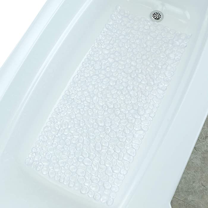 SlipX Solutions Extra Long Deep Massage Bath Tub & Shower Mat 38x17 | Non-Slip, 188 Suction Cups | Feels Great on Tired Feet, Looks Like River Rock | Machine Washable (Clear, 1)