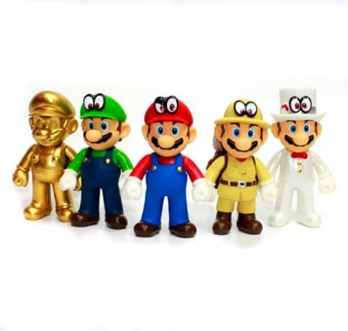 5 Pcs Super Mari Action Figures Toys- Bros Action Figures Toy with Glasses 5'' Mari Luigi,Yoshi Set Model