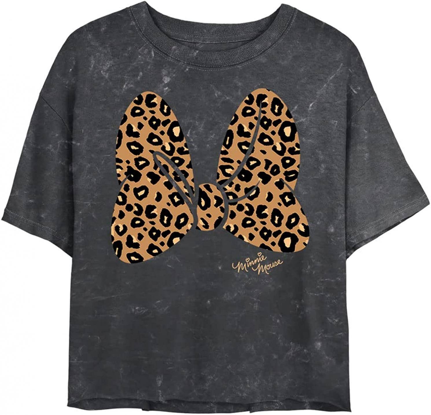 Disney Characters Animal Print Bow Women's Mineral Wash Short Sleeve Crop Tee