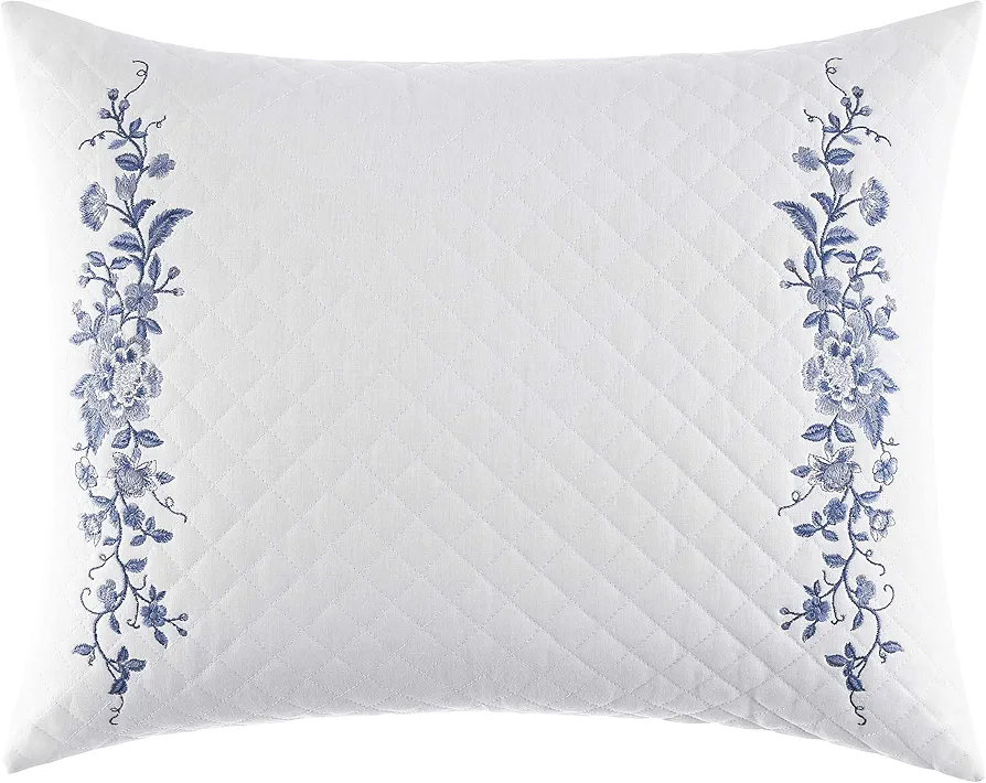 Laura Ashley Collection Perfect Decorative Throw Pillow, Premium Designer Quality, Decorative Pillow for Bedroom Living Room and Home Décor, 1 Count (Pack of 1), Charlotte Blue/White