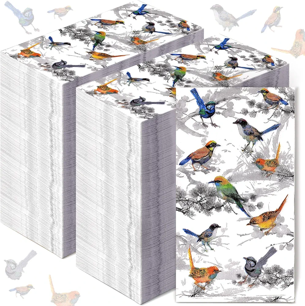 200 Bird Guest Napkins Disposable Paper Decorative Paper Napkins Birds Dinner Hand Napkin Towels for Bathroom Tea Party Bridal Baby Shower Powder Room Wedding Anniversary Holiday Birthday Spring Towel