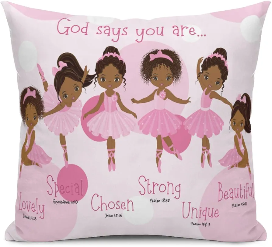 Black Girl Throw Pillow Covers Ballerinas Ballet Princess Dancer African American Girl Pillow Case, Black Princess Cushion Covers for Living Room Bedroom Sofa Couch Cushion Cover, 18x18 Inch