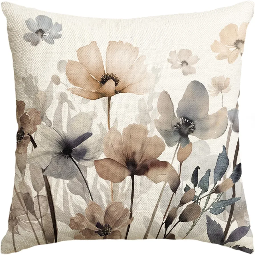 AVOIN colorlife Fall Poppy Flowers Chinoiserie Throw Pillow Cover, 18 x 18 Inch Seasonal Autumn Leaves Thanksgiving Harvest Cushion Case Decoration for Sofa Couch Farmhouse