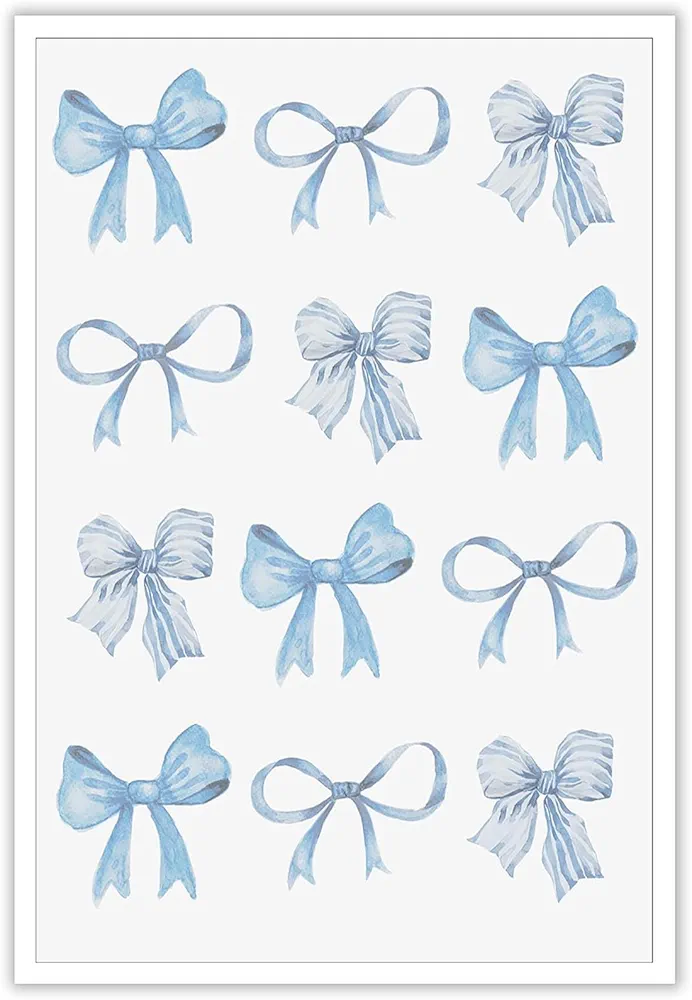 Pnsoien Trendy Blue Bow Canvas Wall Art Watercolor Light Blue Bow Prints Painting Balletcore Girl Posters Funky Coquette Preppy Aesthetic Wall Decor For Bedroom Living Room 12x16in Unframed