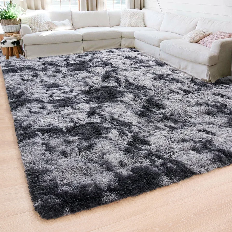 Fluffy Rugs for Bedroom, 4x6 Feet Area Rug for Living Room Modern Minimalist Style Memory Foam Bedroom Rugs, Indoor Carpet Suitable for Boys Teens and Adults Room Decor, Tie-Dyed Dark Grey