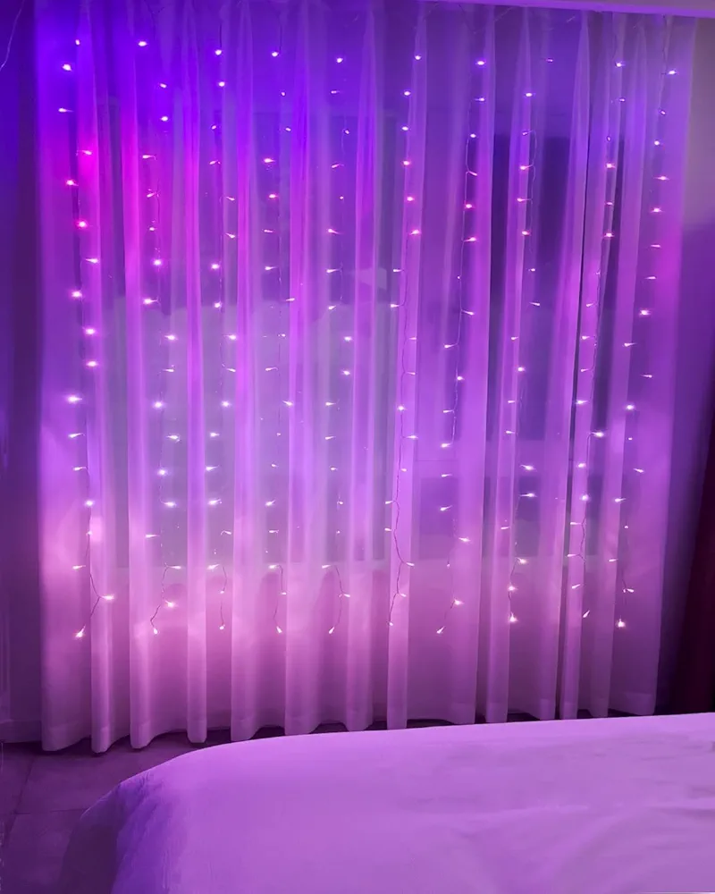 Curtain Lights Pink Purple Fairy Lights for Bedroom Wall Hanging Christmas Lights Led Twinkling for Teen Girls Jojo Siwa Unicorn Mermaid Trippy Aesthetic Kawaii Room Decor (Purple Pink Ombre)