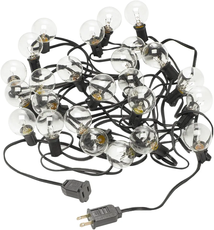 Radiance Clear String Globe Lights, 25 ft, Black Wire, G40 Bulb