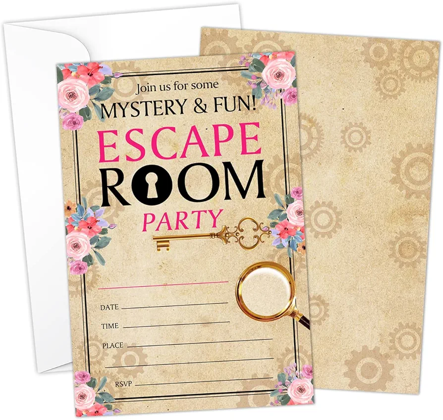 Mystery Game Birthday Invitation Filler Cards with Envelopes (20 Count)，Escape Room Party Supplies for Kids, Teens or Any Age Boys and Girls - 24