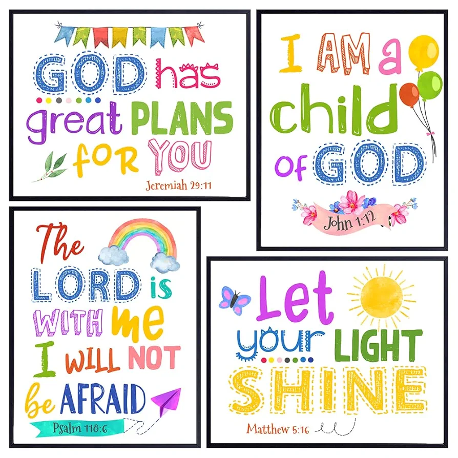 Kids Wall Art Christian Art - Bible Verse Scripture Wall Art - Baby Nursery, Little Boys, Girls Bedroom Decor - Religious Gifts - Aesthetic Room Decor - God Wall Decor - spiritual Inspirational Quotes